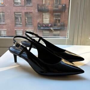 Michael Kors Black Patent Leather Kitten Heels w/ Ankle Straps and Buckle Detail